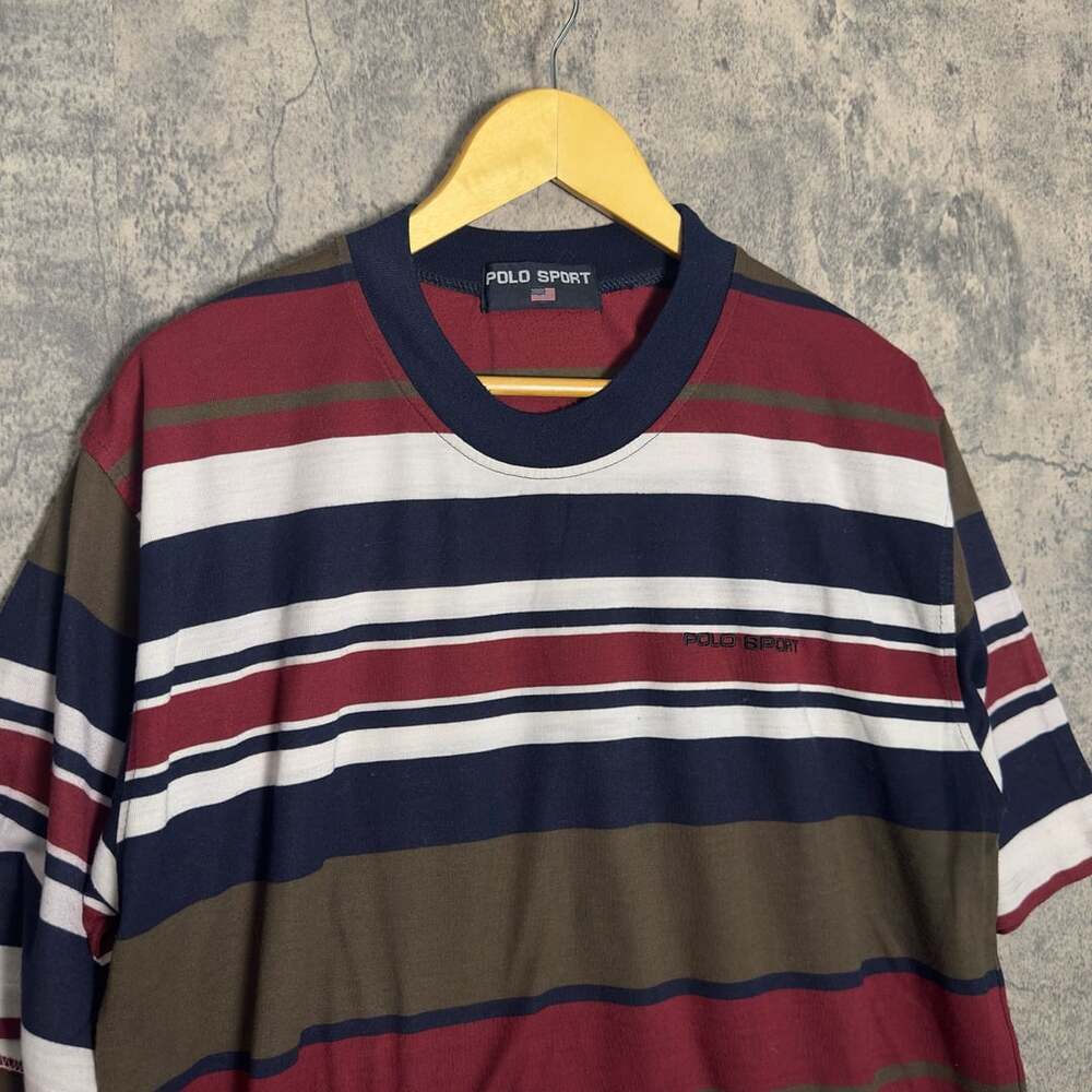 Vintage Polo Sport Ralph Lauren Multi-Color Striped Crewneck T-Shirt Size L